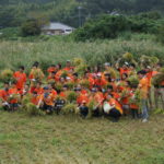 【菊川市】鈴与(株)が千框の棚田で稲刈り活動を行いました。