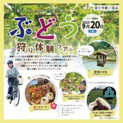 【菊川市】ぶどう狩り体験ツアー　～菊川をレンタサイクルで走る～