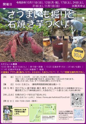 【森町】さつまいも掘りと石焼き芋づくり体験 参加者募集!